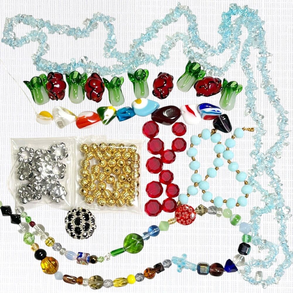 VTG - Now Lot Colorful Beads Glass Metal Lampwork Art Variety Jewelry Making Mix